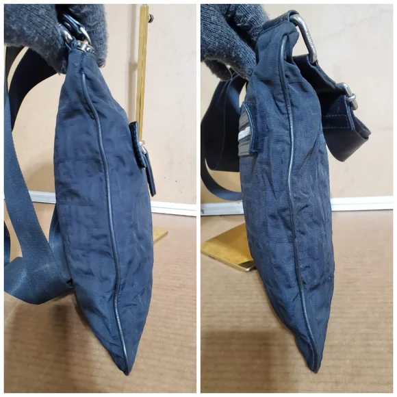 Fendi Black Zucca Front Zip Flat Messenger Bag - Picture 7 of 11